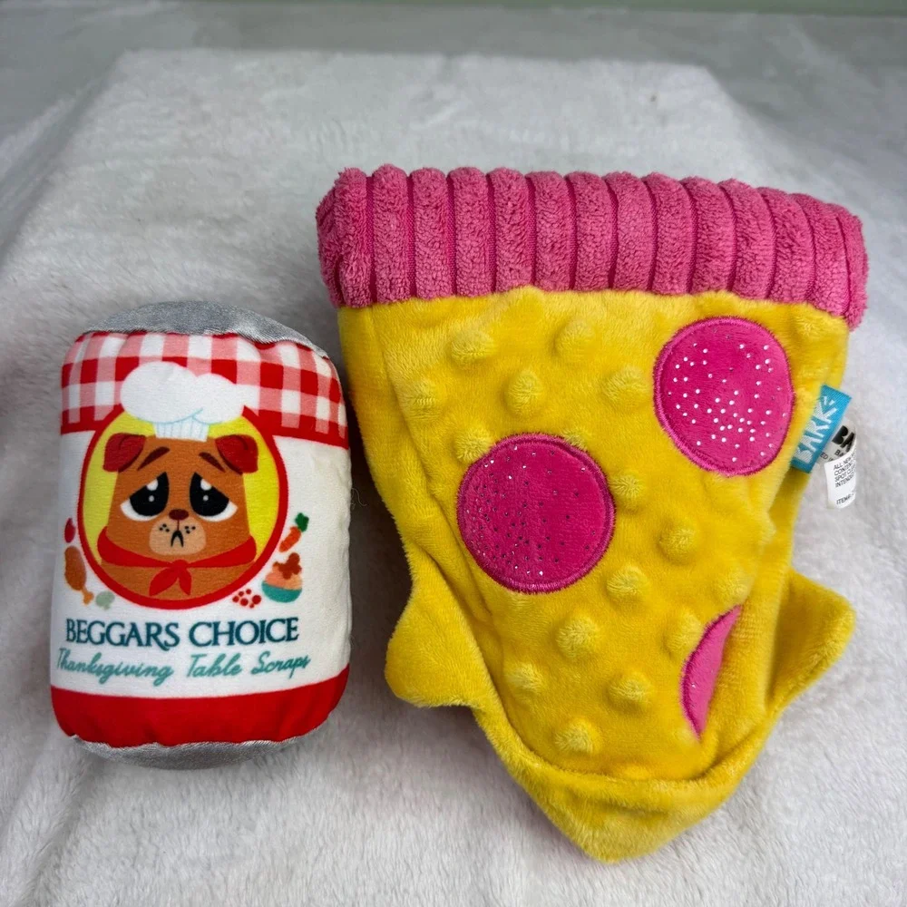 BARK Dog Toy Lot 7pc Plush Squeaker Pizza Ramen Arcade Wizard Remote Turnip